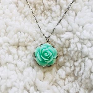 Mint Rose Pendant Silver chain necklace